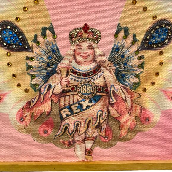 RARE Hula Lula Rex Mardi Gras Ladies Wooden Purse Decorative Bling Handbag - Picture 4 of 16